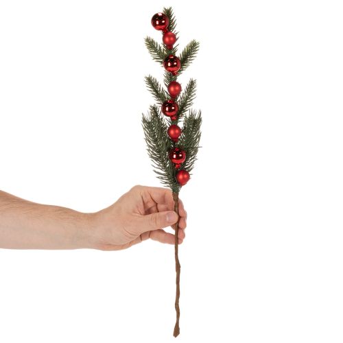 Branche de sapin artificielle avec boules rouges 48 cm, lot de 2 | Floristik24.fr