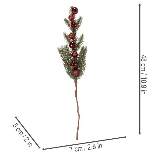 Branche de sapin artificielle avec boules rouges 48 cm, lot de 2 | Floristik24.fr