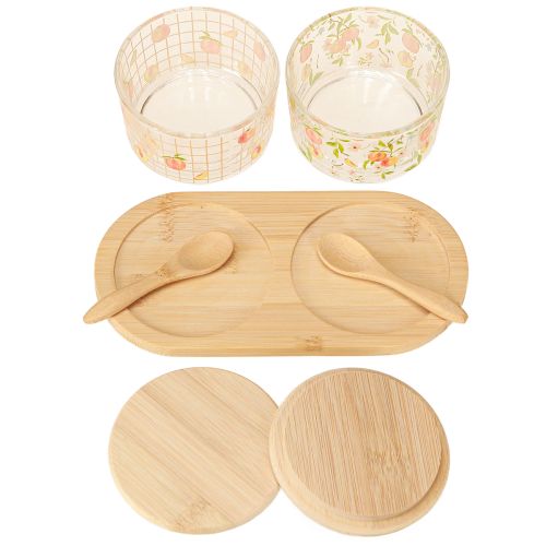 Article Service à tapas motif pêche verres avec couvercle bois 20×10×6,5cm