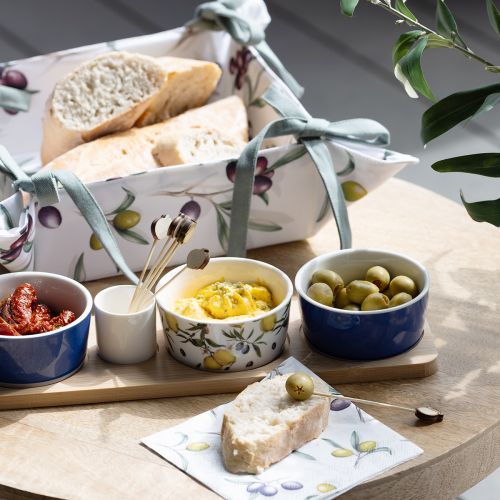 Floristik24 Service à Tapas Bambou Céramique Citrons et Olives 40cm
