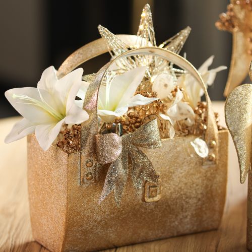 Sac en métal, contenant décoratif, rectangulaire, 26 cm, doré | Floristik24.fr