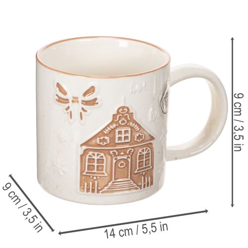 Tasse en céramique motif maison relief beige-brun 9 cm | Floristik24.fr