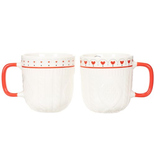 Tasses en céramique blanche avec anse rouge, motif tricot et cœurs, set de 2, 9 cm | Floristik24.fr
