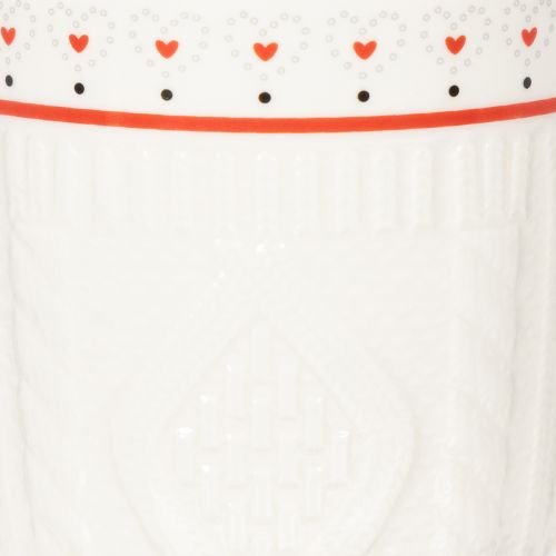 Tasses en céramique blanche avec anse rouge, motif tricot et cœurs, set de 2, 9 cm | Floristik24.fr