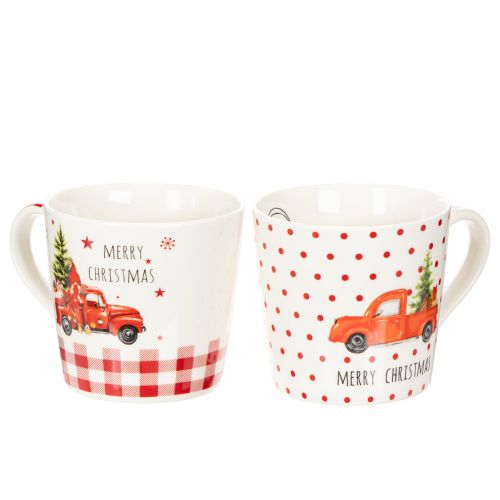 Tasse de Noël en céramique avec voiture et sapin motifs rouges et blancs 10 cm set de 2