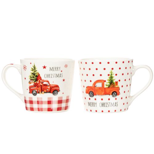 Tasse de Noël en céramique avec voiture et sapin motifs rouges et blancs 10 cm set de 2 | Floristik24.fr