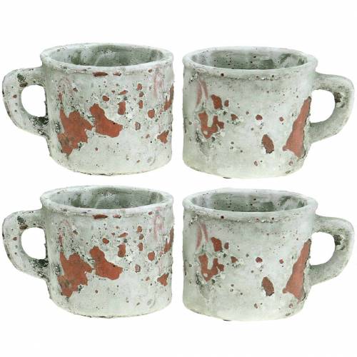 Cache-pot tasse vintage gris, argile naturelle Ø8.5cm H8cm 4pcs