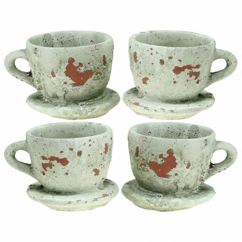 Article Cache-pot et soucoupe vintage gris, ton naturel Ø8cm H6,5cm 4 pcs