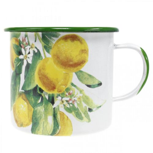 Article Coupe jardinière émaillée, coupelle décorative avec branche de citronnier, jardinière méditerranéenne Ø9.5cm H10cm