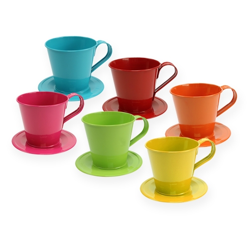 Floristik24 Tasse avec soucoupe Ø 9 cm H. 8 cm 6 p. coloris assortis