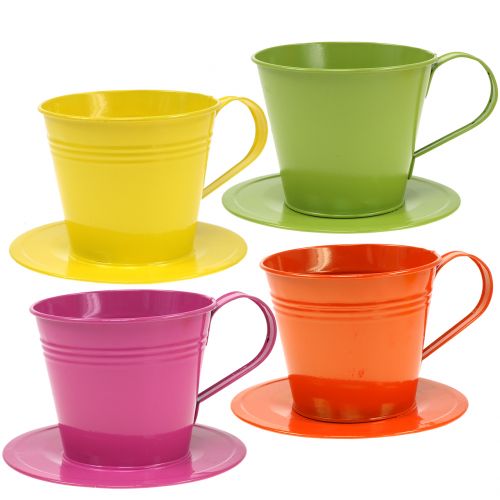 Floristik24 Tasse avec soucoupe Ø 12 cm H. 10 cm 8 p. coloris assortis