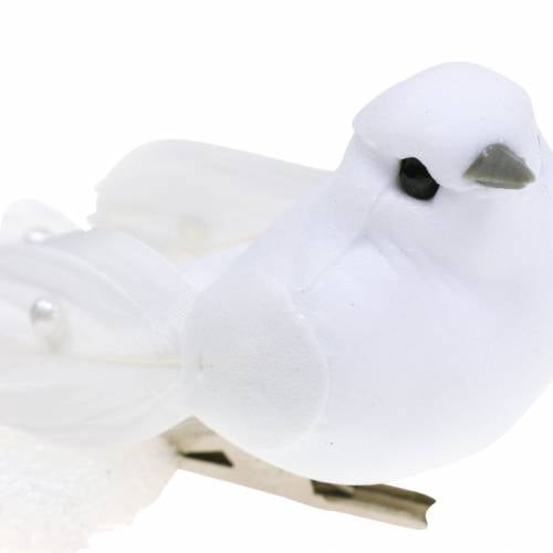 Pigeon avec perles et clip blanc H4.5cm 12pcs