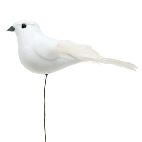 Floristik24 Pigeons déco sur fil blanc 11cm 6pcs