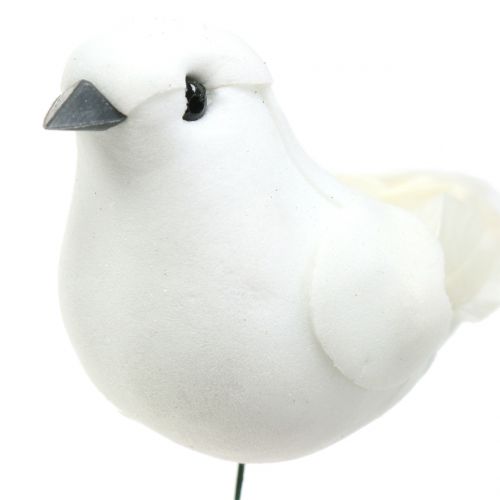 Floristik24 Pigeons déco sur fil blanc 11cm 6pcs