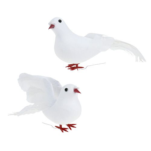 Floristik24 Paire de colombes 10cm sur fil blanc 4pcs