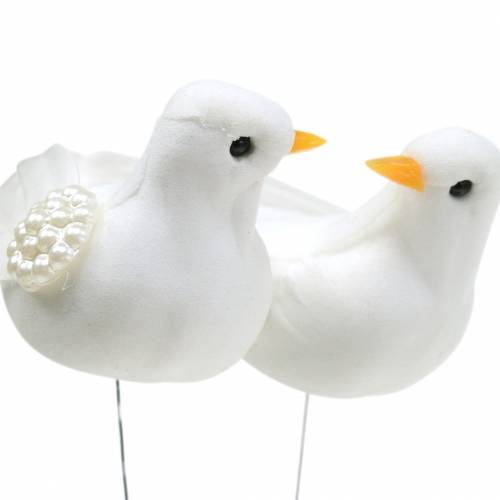 Floristik24 Couple de pigeons sur le fil blanc 4-4.5cm 6paires