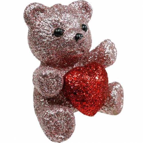 Bouchon décoratif ours avec coeur, Saint Valentin, bouchon de fleur paillettes 9pcs