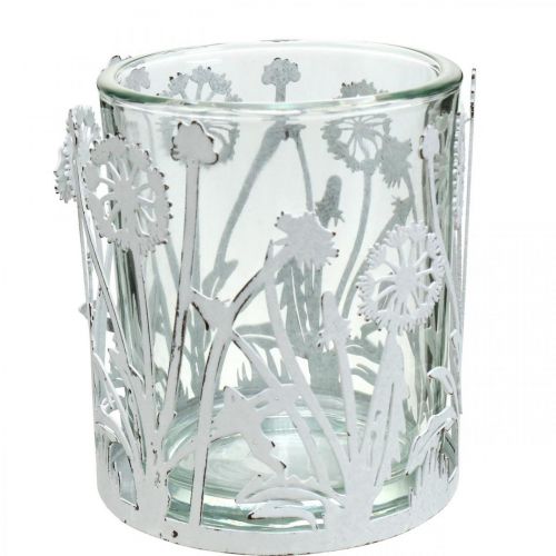 Lanterne aux pissenlits, décorations de table, décoration estivale shabby chic argent, blanc H10cm Ø8.5cm