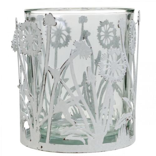 Floristik24 Lanterne aux pissenlits, décorations de table, décoration estivale shabby chic argent, blanc H10cm Ø8.5cm