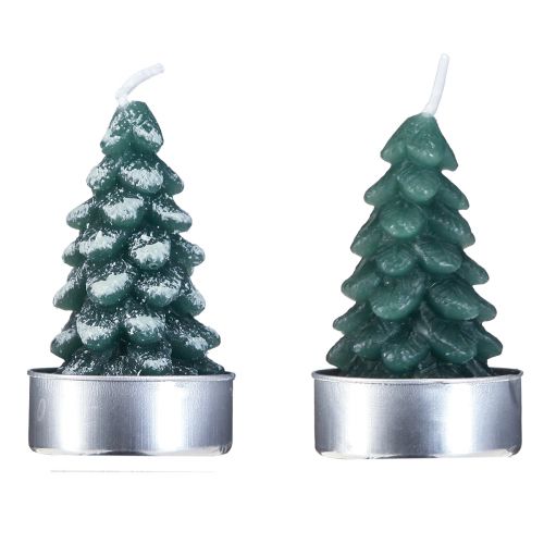 Article Bougies chauffe-plat Sapin de Noël vert enneigé 6,5cm 8pcs