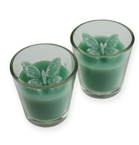 Floristik24 Déco bougies chauffe-plat en verre avec papillon 2pcs