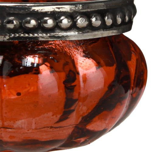 Article Verre photophore antique rouge argent cerclage métal Ø6cm H3,5cm
