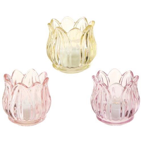 Floristik24 Photophore en verre fleur lanterne verre 3 couleurs Ø7cm H7cm 6pcs