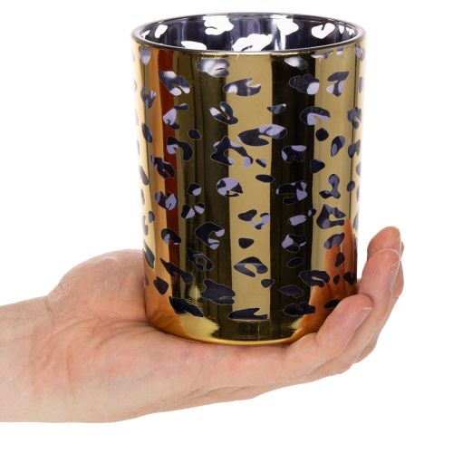 Porte-bougie chauffe-plat en verre à motif léopard, 12 cm | Floristik24.fr