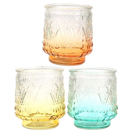 Floristik24 Photophore verre orange / jaune / turquoise Ø8cm 3pcs