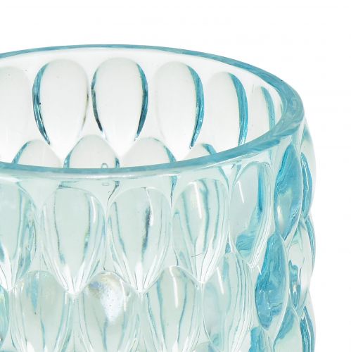 Article Photophore verre teinté bleu clair lanterne Ø9,5cm H9cm 2pcs