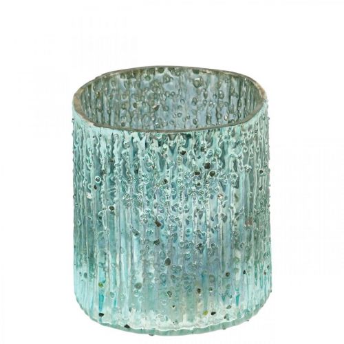Floristik24 Photophore en verre lanterne bleue décoration bougie en verre 8cm