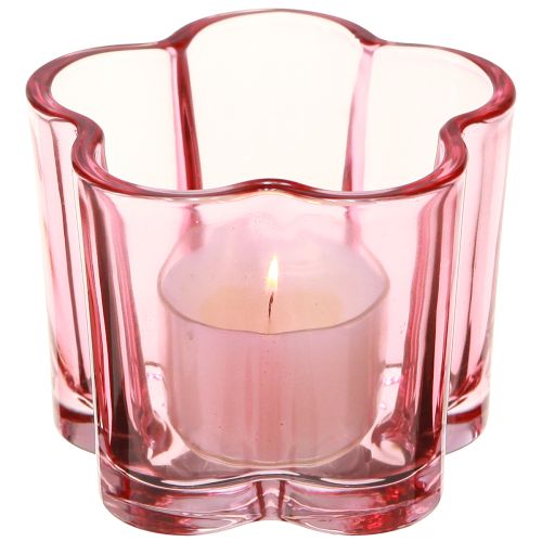Photophore fleur en verre rose Ø7,5cm H6cm 6pcs