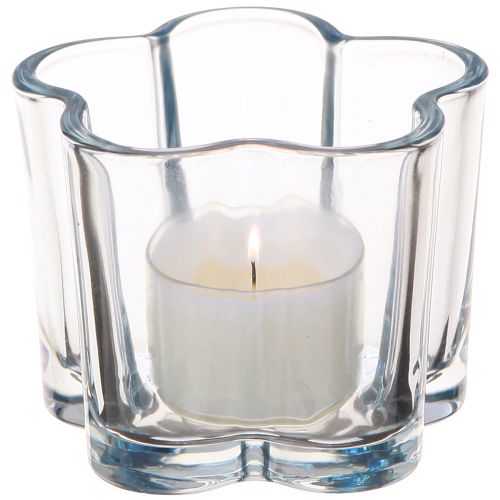 Photophore en verre fleur bleu Ø7,5cm H6cm 6pcs