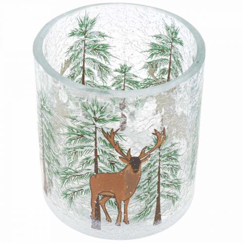 Article Photophore verre Noël Verre photophore craquelé H10cm