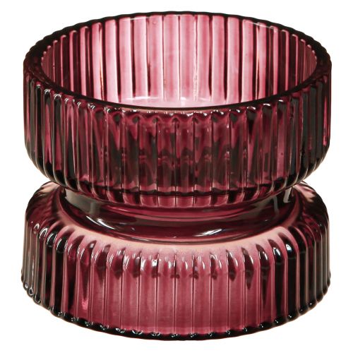 Article Photophore verre décoratif nervuré baie Ø9cm H7cm 4 pcs