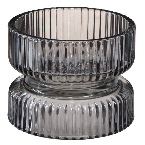 Article Photophore verre décoratif nervuré teinté gris Ø9cm H7cm 4 pcs