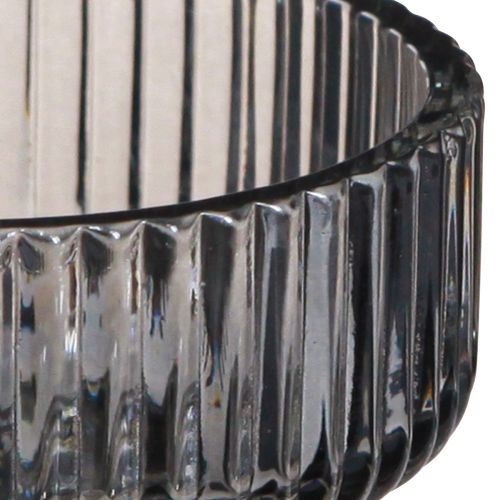 Article Photophore verre décoratif nervuré teinté gris Ø9cm H7cm 4 pcs