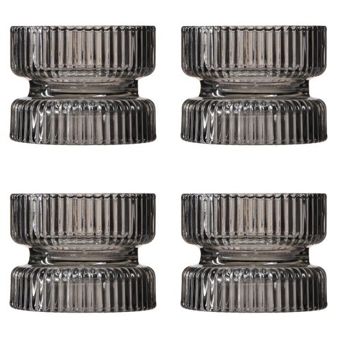 Article Photophore verre décoratif nervuré teinté gris Ø9cm H7cm 4 pcs