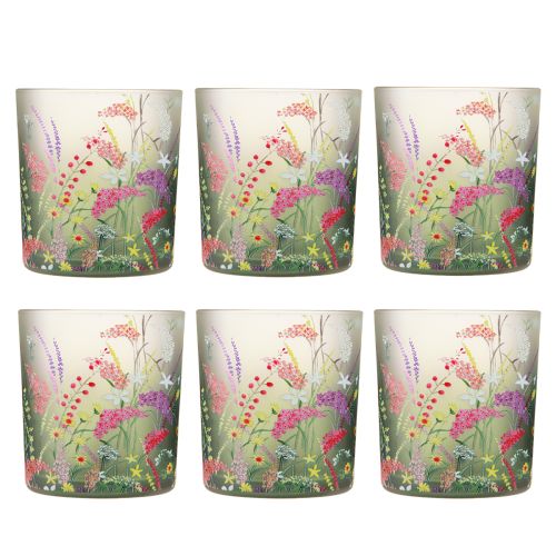 Article Photophore verre fleurs printemps été H8cm 6 pcs