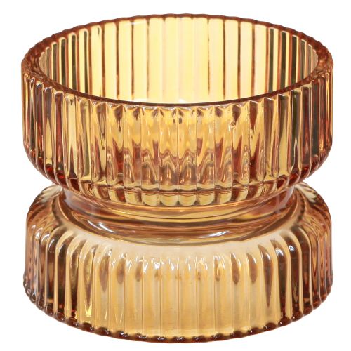 Floristik24 Photophore verre nervuré décoratif orange Ø9cm H7cm 4 pcs