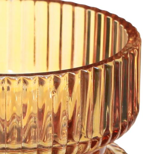 Article Photophore verre nervuré décoratif orange Ø9cm H7cm 4 pcs