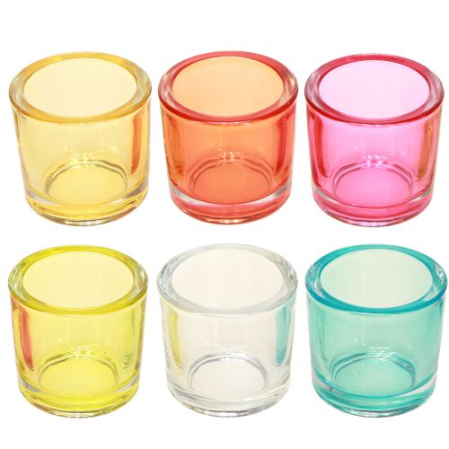 Article Photophore lanternes en verre couleurs assorties Ø6,5cm H6cm 6pcs