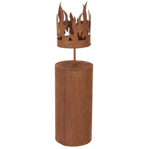 Porte-bougie chauffe-plat, forme bougie, décor rouille, métal patiné, H36cm | Floristik24.fr