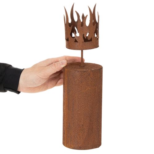 Porte-bougie chauffe-plat, forme bougie, décor rouille, métal patiné, H36cm | Floristik24.fr