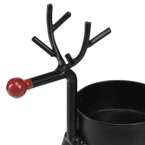 Floristik24 Photophore métal renne avec nez rouge noir 11,5cm 6pcs