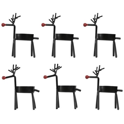 Article Photophore métal renne avec nez rouge noir 11,5cm 6pcs