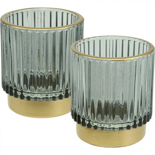 Floristik24 Lanterne verre nervuré photophore or/gris H8cm 2pcs