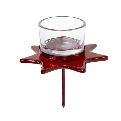 Floristik24 Photophore en forme d&#39;étoile rouge avec verre Ø10cm H10,5cm 2pcs