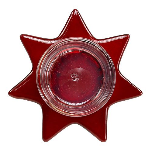 Floristik24 Photophore en forme d&#39;étoile rouge avec verre Ø10cm H10,5cm 2pcs