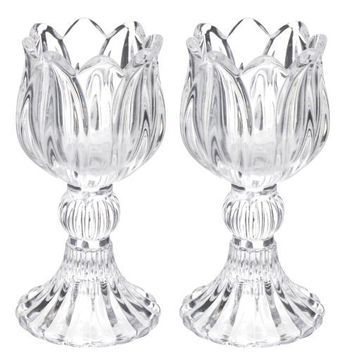 Bougeoirs en verre à motif floral pour une décoration de table élégante, 14 cm, lot de 2